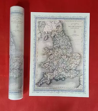 Railway Map of England and Wales 1852 - Old Map Supplied Rolled in a Clear Two Part Presentation Tube - Print Size 45cm x 32cm cover