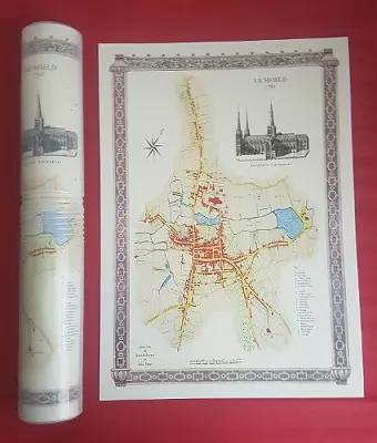 Lichfield 1781 - Old Map Supplied Rolled in a Clear Two Part Screw Presentation Tube - Print Size 45cm x 32cm cover