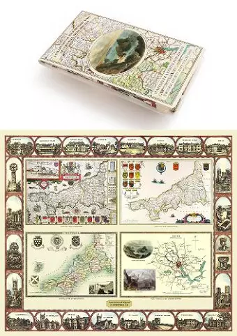 Cornwall 1611 – 1836 – Fold Up Map that features a collection of Four Historic Maps, John Speed’s County Map 1611, Johan Blaeu’s County Map of 1648, Thomas Moules County Map of 1836 and Robert Dawson’s Reform Act Plan of Truro 1831. The maps are surr... cover