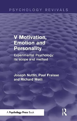 Experimental Psychology Its Scope and Method: Volume V (Psychology Revivals) cover