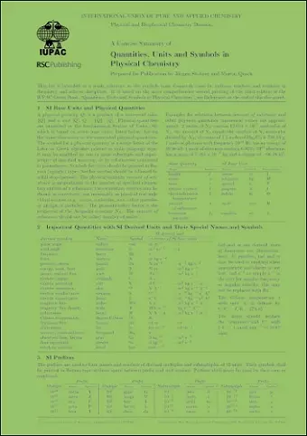 Concise Summary of Quantities, Units and Symbols in Physical Chemistry cover