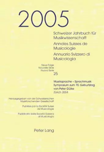 Schweizer Jahrbuch Fuer Musikwissenschaft- Annales Suisses de Musicologie- Annuario Svizzero Di Musicologia cover