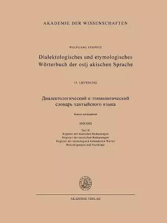 Dialektologisches Und Etymologisches Woeterbuch Der Ostjakischen Sprache cover