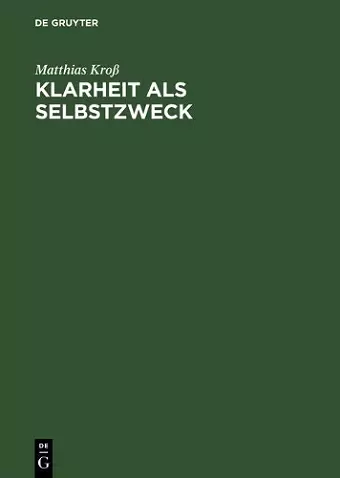 Klarheit Als Selbstzweck cover