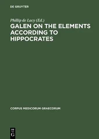 Galen on the Elements According to Hippocrates cover