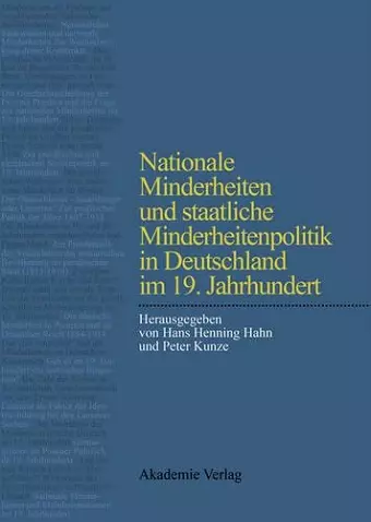 Nationale Minderheiten Und Staatliche Minderheitenpolitik in Deutschland Im 19. Jahrhundert cover