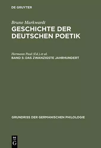 Geschichte der deutschen Poetik, Band 5, Das zwanzigste Jahrhundert cover