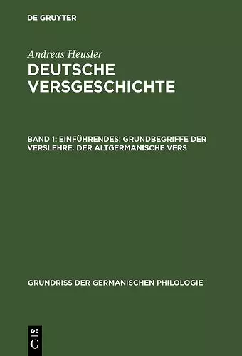 Deutsche Versgeschichte, Band 1, Einführendes cover