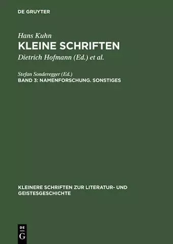 Kleine Schriften, Band 3, Namenforschung. Sonstiges cover