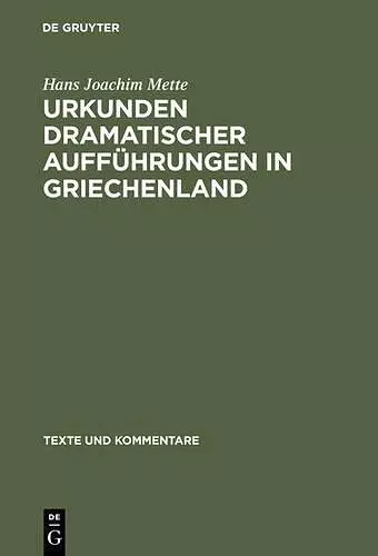 Urkunden Dramatischer Aufführungen in Griechenland cover