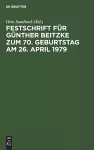 Festschrift Für Günther Beitzke Zum 70. Geburtstag Am 26. April 1979 cover