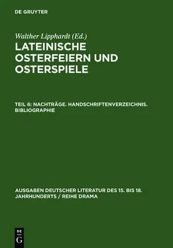 Nachträge. Handschriftenverzeichnis. Bibliographie cover