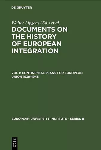 Continental Plans for European Union 1939–1945 cover