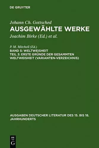 Erste Gründe Der Gesammten Weltweisheit (Variantenverzeichnis) cover