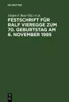 Festschrift Für Ralf Vieregge Zum 70. Geburtstag Am 6. November 1995 cover