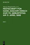 Festschrift Für Hans Joachim Hirsch Zum 70.Geburtstag Am 11.April 1999 cover