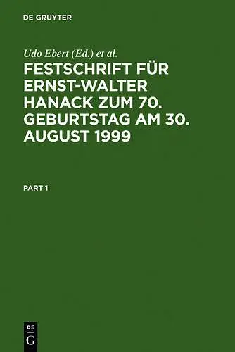 Festschrift Für Ernst-Walter Hanack Zum 70. Geburtstag Am 30. August 1999 cover