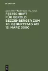 Festschrift Für Gerold Bezzenberger Zum 70. Geburtstag Am 13. März 2000 cover