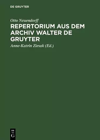 Repertorium aus dem Archiv Walter de Gruyter cover