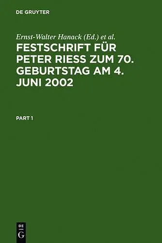 Festschrift Für Peter Rieß Zum 70. Geburtstag Am 4. Juni 2002 cover
