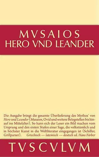 Hero Und Leander Und Die Weiteren Antiken Zeugnisse cover