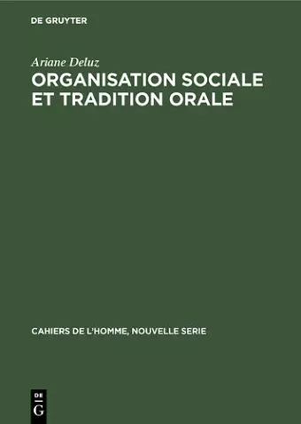Organisation sociale et tradition orale cover