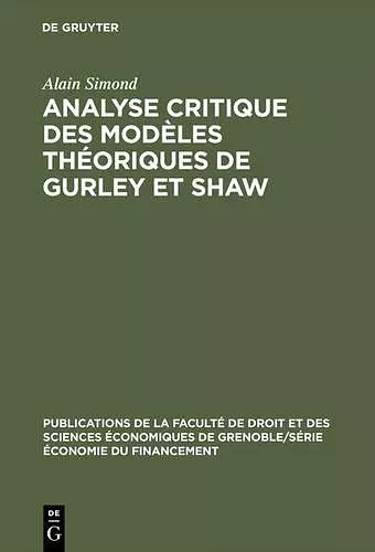 Analyse Critique Des Modèles Théoriques de Gurley Et Shaw cover