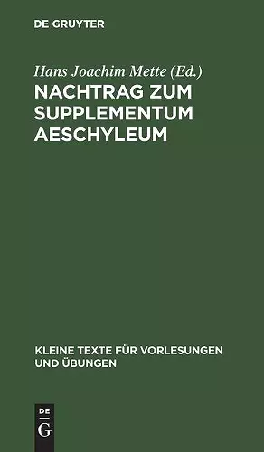 Nachtrag zum Supplementum Aeschyleum cover
