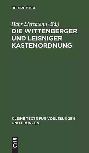 Die Wittenberger Und Leisniger Kastenordnung cover