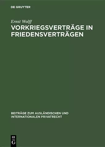 Vorkriegsverträge in Friedensverträgen cover