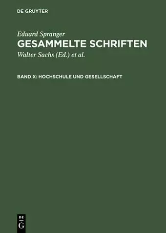 Gesammelte Schriften, Band X, Hochschule und Gesellschaft cover