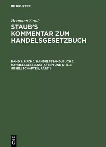 Buch 1: Handelsstand, Buch 2: Handelsgesellschaften Und Stille Gesellschaften cover