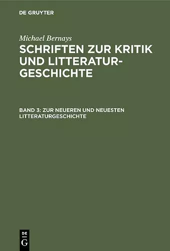 Zur Neueren Und Neuesten Litteraturgeschichte cover