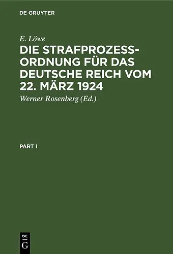 Die Strafprozeßordnung Für Das Deutsche Reich Vom 22. März 1924 cover