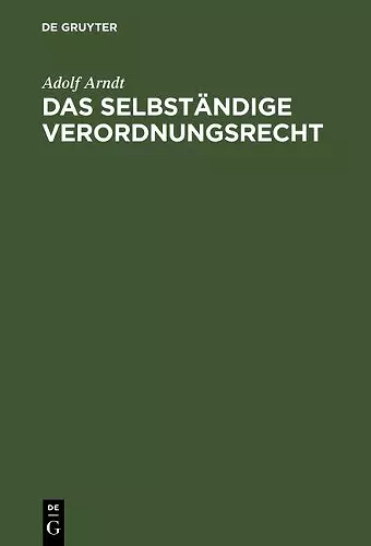 Das selbständige Verordnungsrecht cover