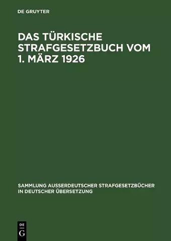 Das Türkische Strafgesetzbuch vom 1. März 1926 cover