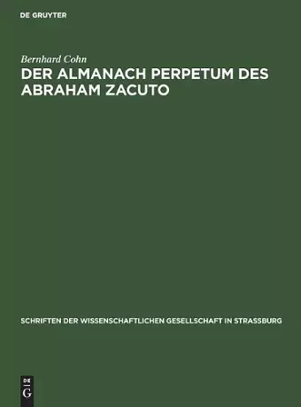 Der Almanach Perpetum Des Abraham Zacuto cover