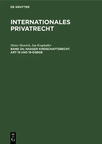 Haager Kindschaftsrecht. Art 18 Und 19 EGBGB cover
