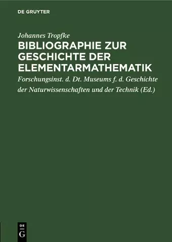 Bibliographie Zur Geschichte Der Elementarmathematik cover