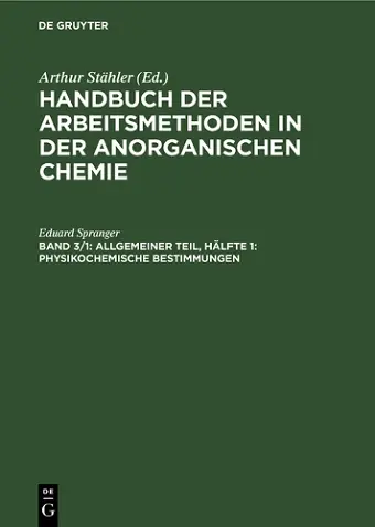 Allgemeiner Teil, Hälfte 1: Physikochemische Bestimmungen cover