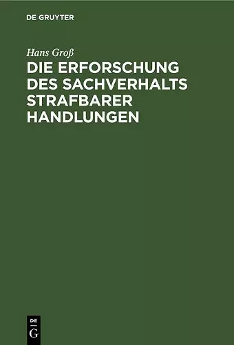 Die Erforschung Des Sachverhalts Strafbarer Handlungen cover