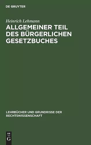 Allgemeiner Teil Des Bürgerlichen Gesetzbuches cover