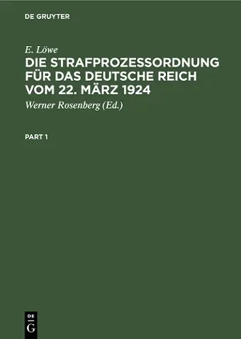 Die Strafprozeßordnung Für Das Deutsche Reich Vom 22. März 1924 cover