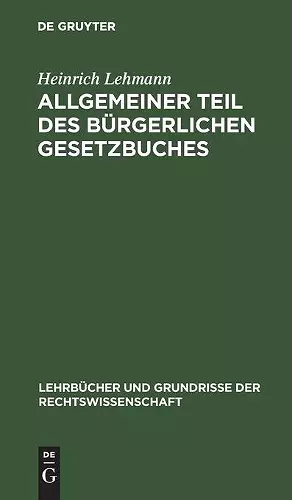 Allgemeiner Teil Des Bürgerlichen Gesetzbuches cover