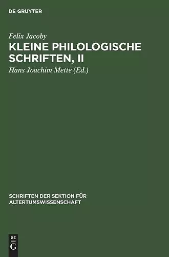 Kleine Philologische Schriften, II cover