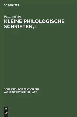 Kleine Philologische Schriften, I cover
