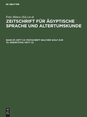 Festschrift Walther Wolf Zum 70. Geburtstag, Heft 1/2 cover