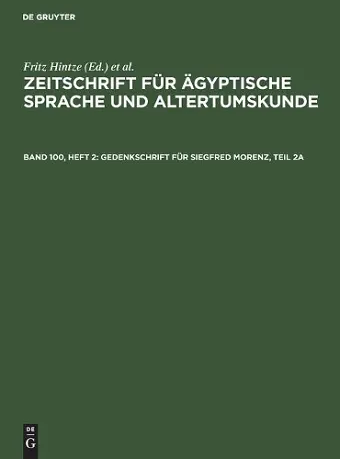 Gedenkschrift Für Siegfred Morenz, Teil 2a cover