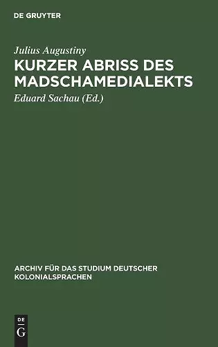 Kurzer Abriß Des Madschamedialekts cover