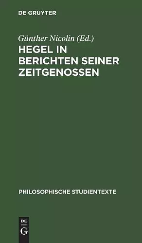Hegel in Berichten Seiner Zeitgenossen cover
